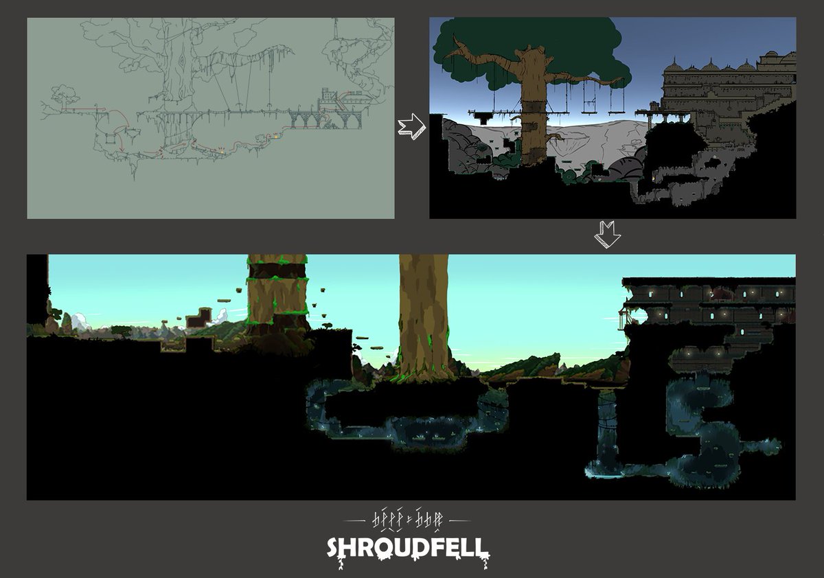 gametokoro's tweet image. Here you can see the changes one of our scenes went through since we started developing #Shroudfell.

#leveldesign #gamedev #indiedev #gameart