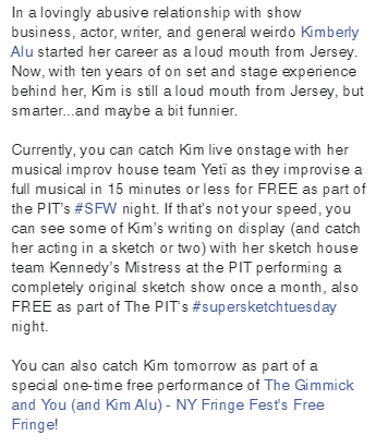 GimmickAndYou's tweet image. Meet tomorrow's guests! One time performance of the Gimmick and You this Saturday, 10/26 at 3:30 PM as part of @FringeNYC's Free Fringe at Under St. Marks!

Reserve your free spot: frigid.nyc/events/the-gim…

#FringeNYC #FreeFringe #BYOV