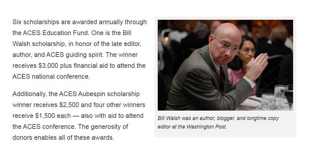 Bill Walsh (@theslot) on Twitter photo Deadline is Nov. 15 to apply for the ACES Bill Walsh scholarship or any of the five other scholarship offerings. Pass along to any college-level aspiring news editors you know! <a href="/copyeditors/">copyeditors</a> aceseditors.org/awards/scholar… Deadline is Nov. 15 to apply for the ACES Bill Walsh scholarship or any of the five other scholarship offerings. Pass along to any college-level aspiring news editors you know! <a href="/copyeditors/">copyeditors</a> aceseditors.org/awards/scholar…