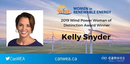 WomenIN_Energy's tweet photo. We are so excited &amp; proud that our very own co-founder, Kelly Snyder, won the 2019 Wind Power Woman of Distinction Award from Women in Renewable Energy! Very well deserved!
#WIE2019 #WomenINEnergy #WiRE #CanWEA

Read more in the news release: https://t.co/6XVZSsFSUS https://t.co/DYq9DzevU8