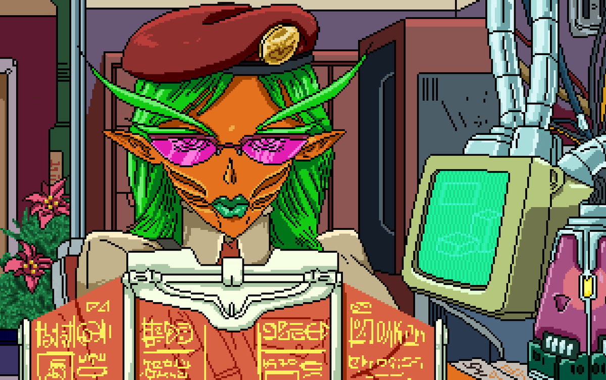Licht611's tweet photo. Look at you, cosmonaut: a pathetic creature of meat and communism, panting and sweating as you run through my corridors. How can you challenge a perfect, immortal policewoman?

https://t.co/dhhVXTH1MC

#indie #gamedev #burp_games #indiedev #adventure_game #oldgames #indie_games https://t.co/hjmH2ONdOR