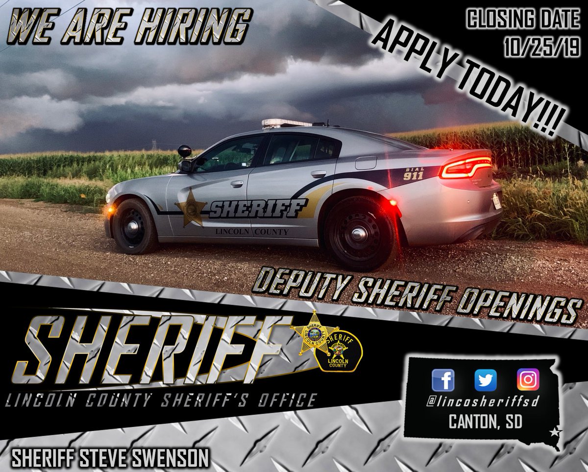 Lincoln County Sheriff's Office Canton, SD (@lincosheriffsd) on Twitter photo WE ARE HIRING!!!
Applications are due today. 
governmentjobs.com/careers/lincol… WE ARE HIRING!!!
Applications are due today. 
governmentjobs.com/careers/lincol…