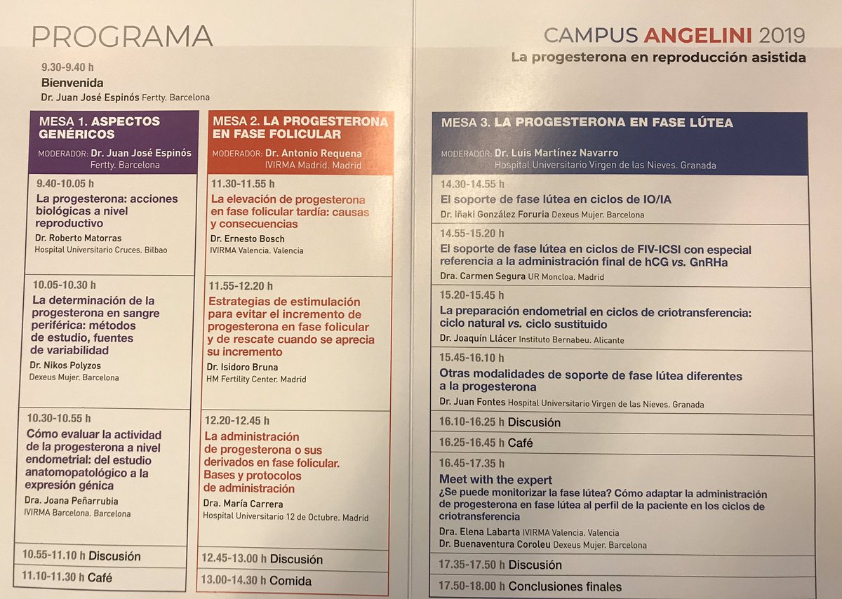 Excelente programa sobre La progesterona en fase lutea. Campus Angelini 2019 @Angelini_Farma <a href="/IVIclinics/">IVIclinics</a> @DexeusMujer <a href="/HMHOSPITALES/">HM HOSPITALES</a> <a href="/InstBernabeu/">Instituto Bernabeu</a> entre otros