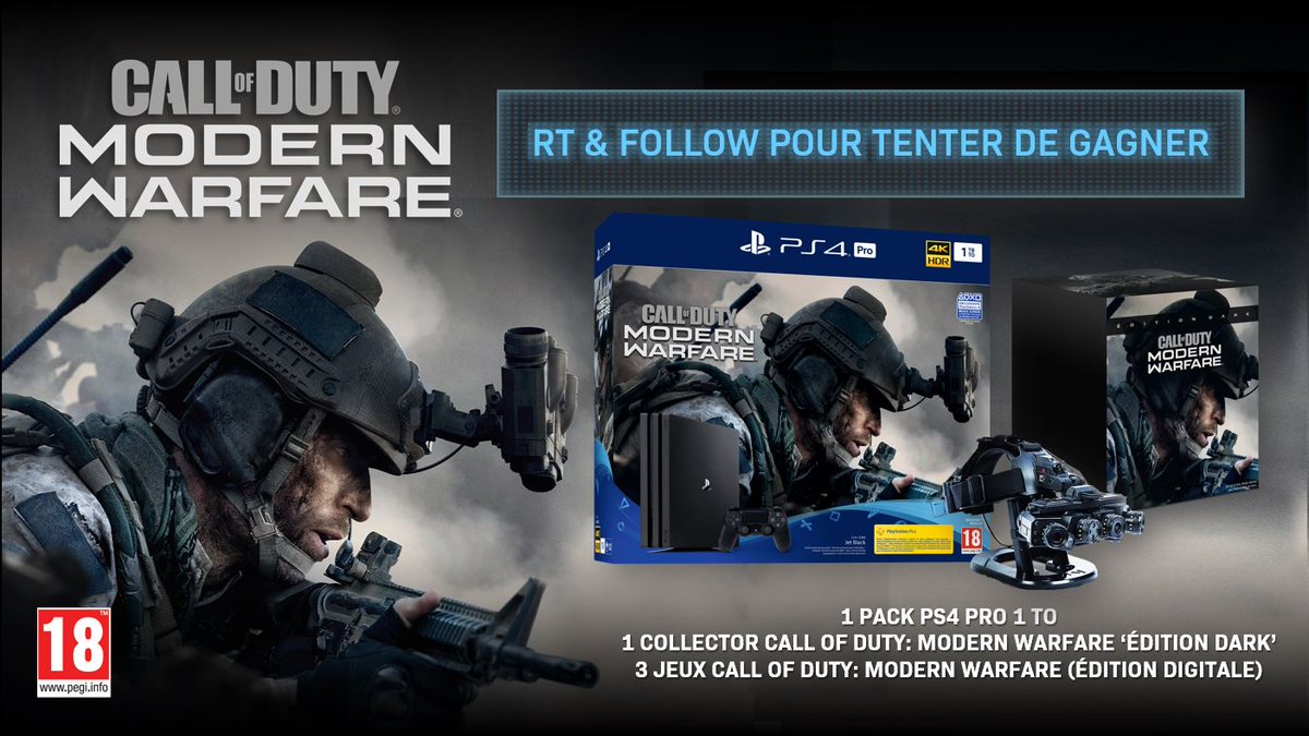 PlayStationFR's tweet image. 🎁 CONCOURS #ModernWarfare 💥
RT + FOLLOW pour tenter de gagner :
• 1 pack PS4 Pro 1To + le jeu
• ou 1 Édition Dark
• ou un des 3 codes mis en jeu
TAS le 4/11 👉 po.st/Xz
Bonne chance 🍀