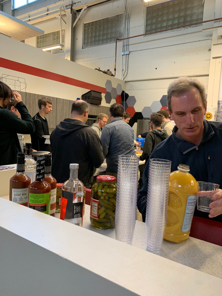 Friday morning breakfast bunch at the office! Sales and leadership cooked breakfast for our employees and guests this morning. Nobody was harmed in the making of said breakfast. Yet. The day is young, however. 😳