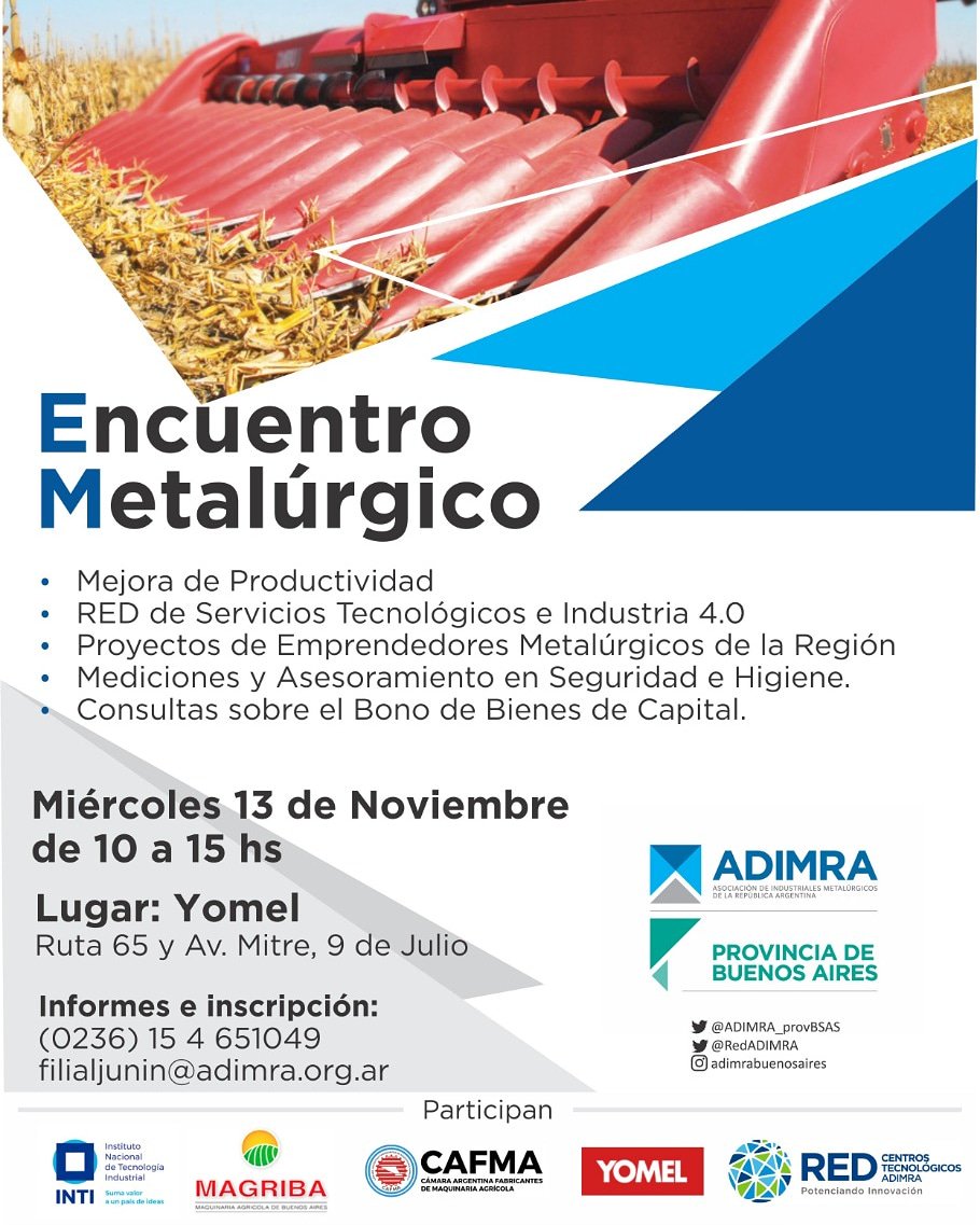 pba_ADIMRA's tweet photo. 📌Atencion! Encuentro de #Metalurgicos en #9deJulio
Con @RedADIMRA @INTIargentina #CAFMA #MAGRIBA
📅 13/11 Confirmá tu Participación
#9deJulio #Junin #Chacabuco #Chivilvoy #Bragado #Lincoln #Ferre #CarlosCasares #CarlosTejedor #Pehuajo https://t.co/oxaV2hIYaT