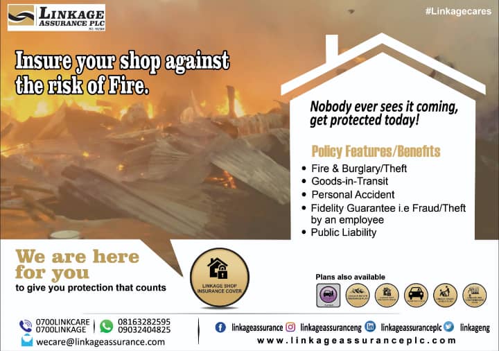 Protect your property against damages and loss caused by fire. Get the Linkage Shop Insurance Cover today.
We are here for you to give you protection that counts.

#Linkagecares #insurance #fire #propertyinsurance #fireinsurance #shop #broker #protection #Protectionthatcounts