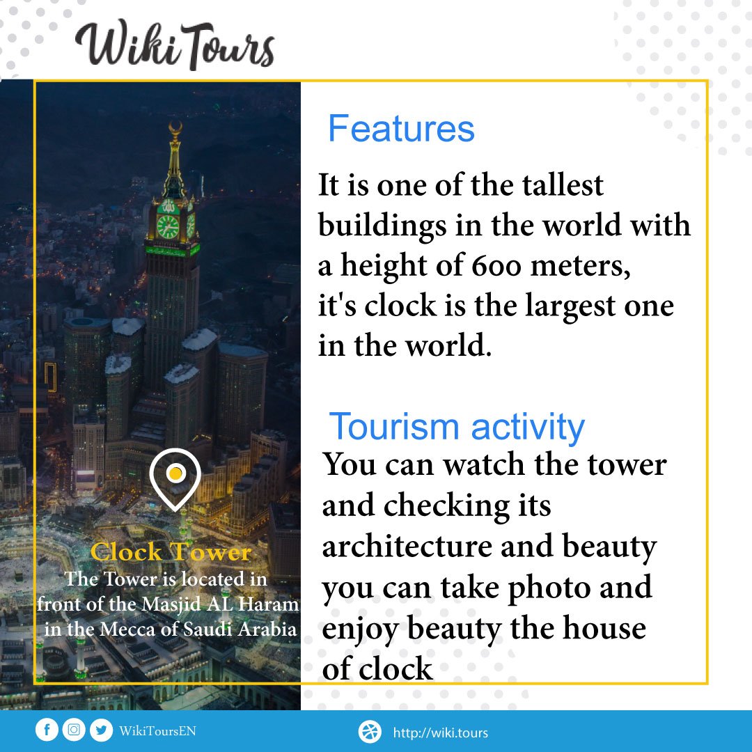 WikiToursEN's tweet photo. The largest #clock_tower in the world based in #Macca west of Saudi Arabia. .🇸🇦 💚
#WikiTours
#أهلاً_بالعالم
#WelcomeToArabia https://t.co/Ra8VoheDFs