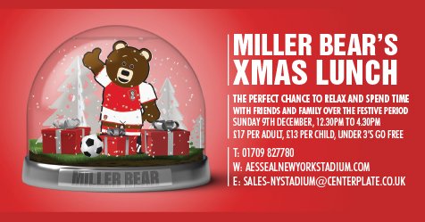 Miller Bear's Christmas lunch 🐻🎅

The perfect chance to spend some quality time with all the family and enjoy a delicious carvery lunch. 

To book your places, contact our events team today or visit bit.ly/2Plg68K