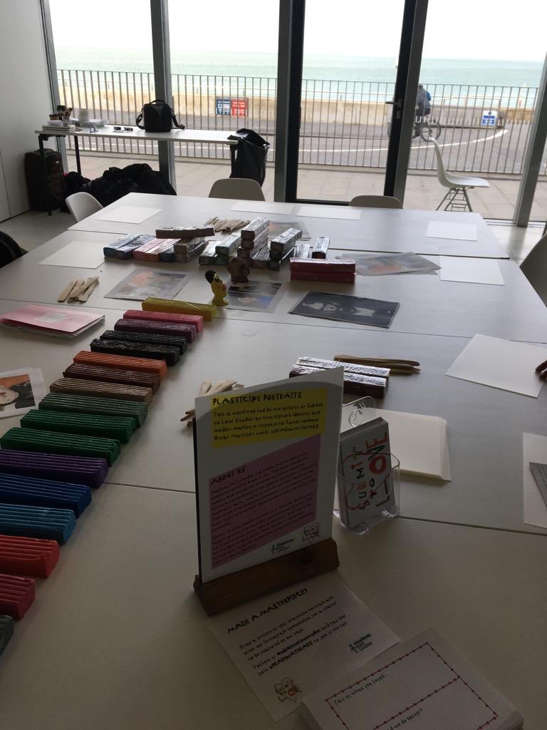 HeadwayELondon's tweet photo. All set up and ready to go - if you’re in the Margate areas come make plasticine heads inspired by Oscar Murillo’s work 🎨👤 #HeadwayHeads #Platforma5 #TurnerTakeover https://t.co/5REW1glDT5