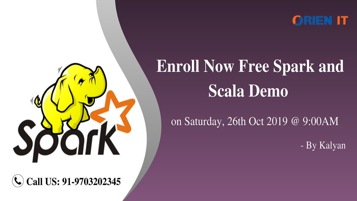 Orien_IT's tweet image. Grow Yourself With Latest Trends Of #SparkandScala Training From #OrienIT
Attend Our #Spark and #scala Demo on 26th Oct,Sat @ 9 AM
Register here for Demo: eventbrite.com/e/enroll-now-f…
forms.gle/Rp5TRLXGT3G3TE…
For More Details: orienit.com/courses/spark-…
#ApacheSpark #Sparkandscalademo
