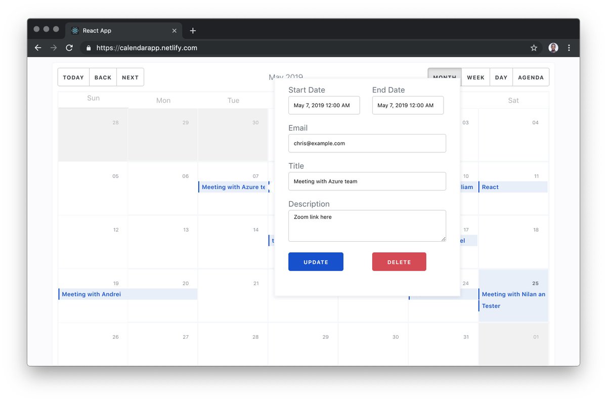 Screenshot of a calendar app made with JAMstack.