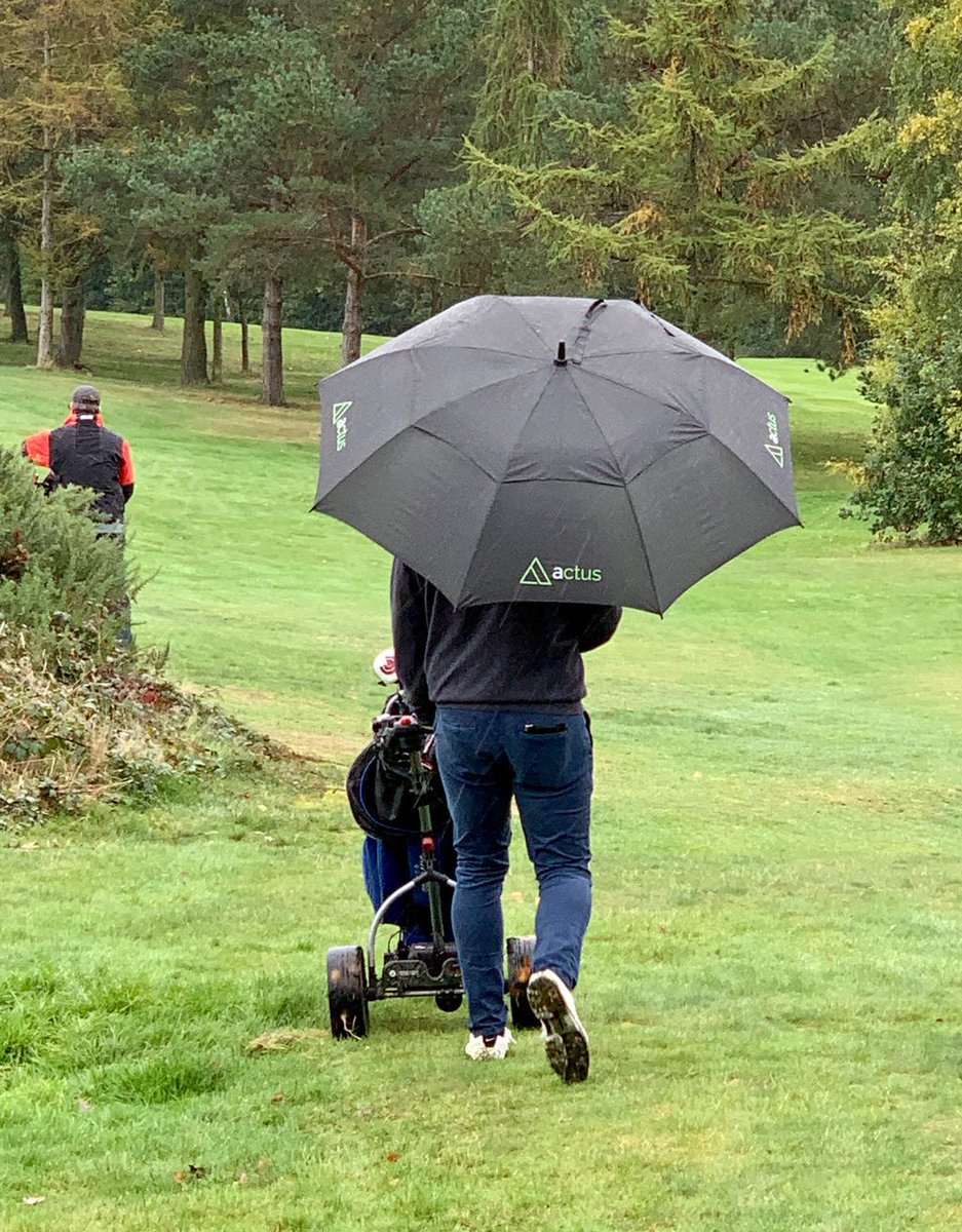 actus_insurance's tweet photo. Sam and Paul are trying out their new #TeamActus umbrellas at Wortley Golf Club today at CSP Systems golf day! #Sheffieldissuper https://t.co/XEJpnl4ZBm