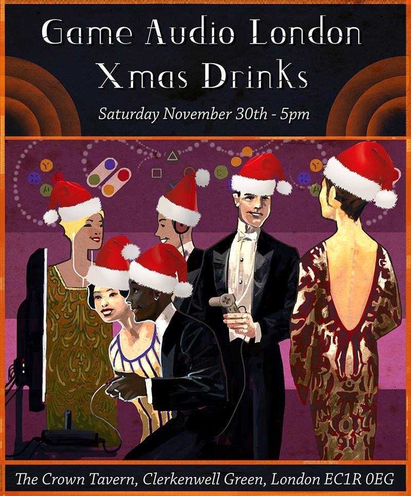 ggatheral's tweet image. The #GameAudio London Xmas drinks will be held on Saturday 30th November at The Crown Tavern in Farringdon - as always this is an inclusive event for anyone interested in game audio at any level, there is no registration, and everyone is welcome! 🎅🎅🎅