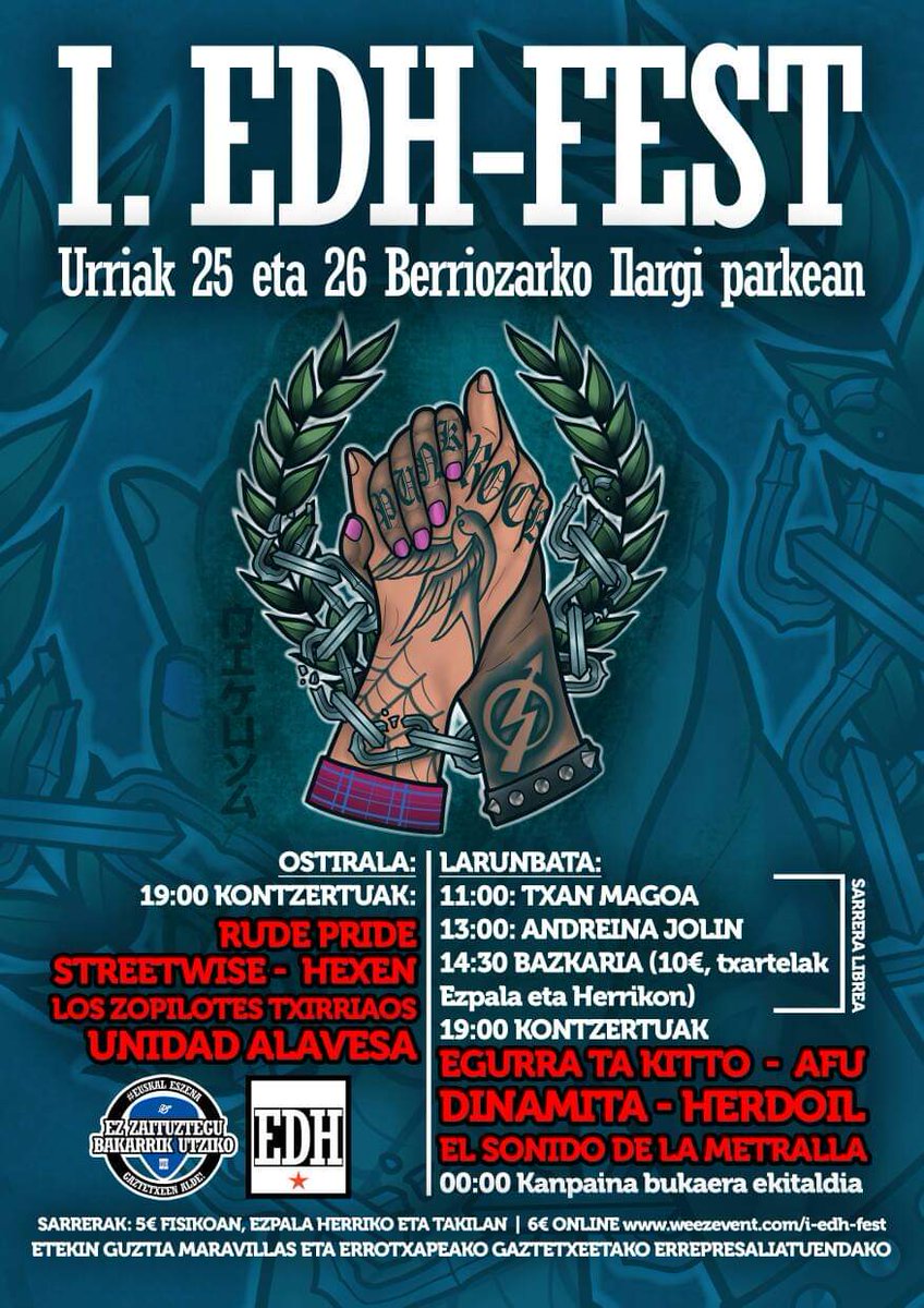 Egurratakitto's tweet photo. Gogoratu bihar Berriozarren joko dugula EDH Fest jaialdiaren lehen edizioan! Ez hutsik egin sekulakoa izango da eta!🔥
Baina aurretik, gu ere Iruñean izango gara Altsasuko gazteei babesa adierazteko eta injustizia hau salatzeko ✊ https://t.co/FlLrgrRwj0