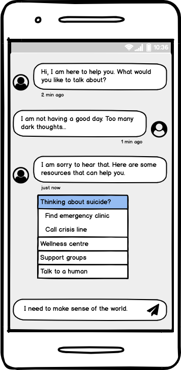 It is not ok that in the largest Canadian city, people feel so lonely that they don't find help in a moment of crisis. Inspired by a <a href="/CBCNews/">CBC News</a>  article about suicidal in Toronto's subway line, I am working on a chatbot to help people in moments when one word can save a life.