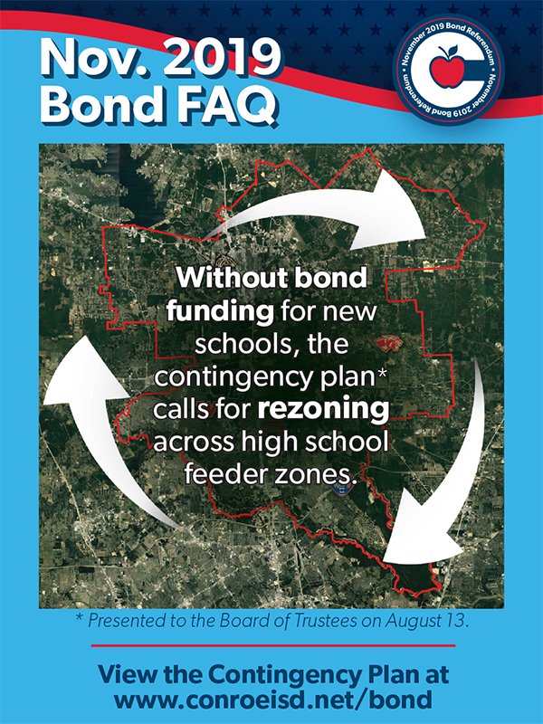 RunyanCISD's tweet photo. Without bond funding for new schools, the contingency plan calls for rezoning across high school feeder zones. The contingency plan was presented to the Board of Trustees on August 13. View the plan at https://t.co/jDrprFxiy0. https://t.co/cvyQvIM7BG