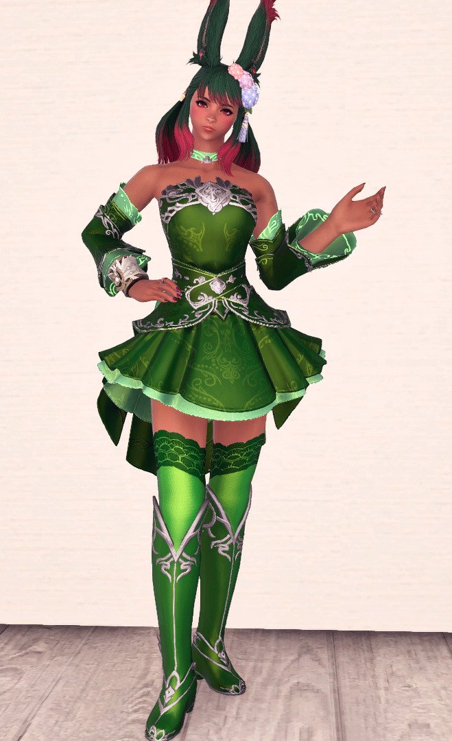 Ruri The Watermelon Cat New Outfit By Misteffxiv Of Course I Had To Go With Shiny Green For The Colors 2 2 Ffxiv Ff14 Viera Glamour Fashion Gposers Ffxivsnaps Dress Outfits