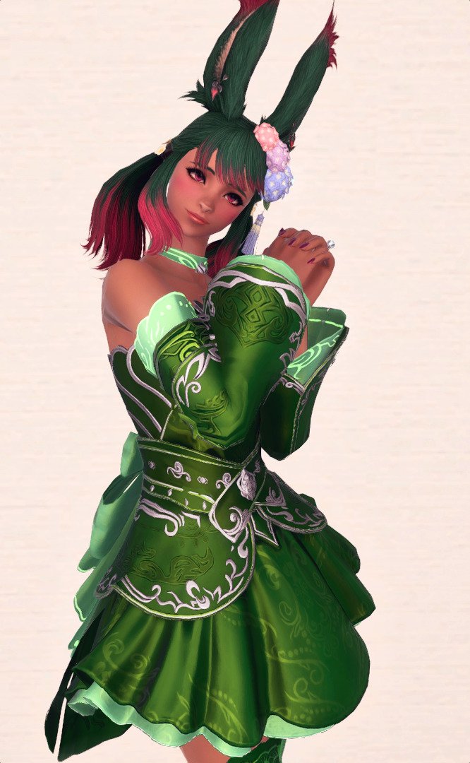 Ruri The Watermelon Cat New Outfit By Misteffxiv Of Course I Had To Go With Shiny Green For The Colors 2 2 Ffxiv Ff14 Viera Glamour Fashion Gposers Ffxivsnaps Dress Outfits