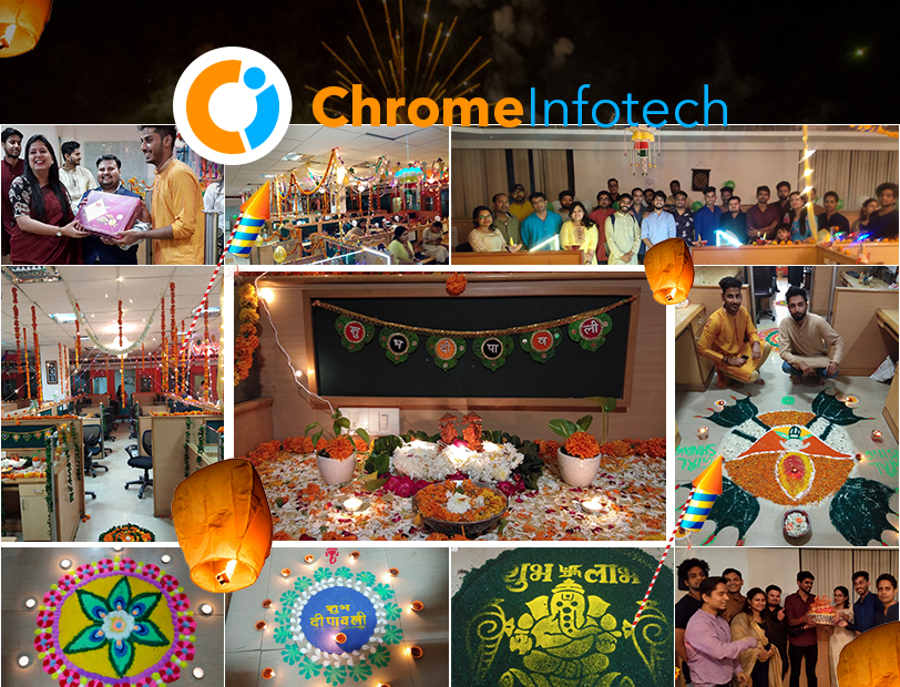 #Diwalicelebration at ChromeInfotech- Starting with #Diwalidecorations and Rangoli making to Delectable #Diwaligifts, We had it all! 
We at ChromeInfotech wish you a very #Happydiwali and hope you enjoy it with your loved ones!
#Diwali2019 #Diwalifun #Diwalivibes