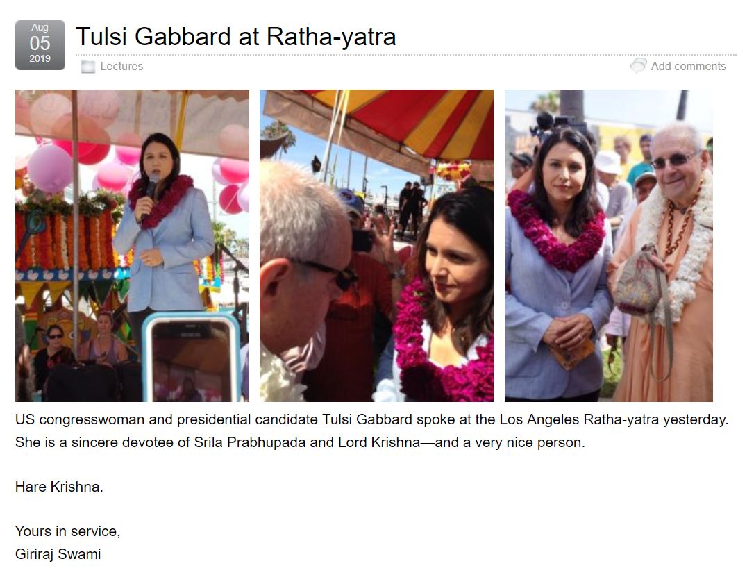 TrumpgateDC's tweet image. Someone needs 2 investigate @TulsiGabbard @TulsiPress finances.  Check her donor list 4 NON-US citizens. Her staff R from around the world &amp;amp; many R not US citizens that promote her at Hari Krishna events. Presidential candidates only take legal donations. DROPOUT @washingtonpost