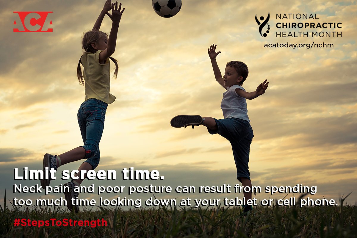 ACAtoday's tweet photo. Limit screen time. Neck pain and poor posture can result from spending too much time looking down at your tablet or cell phone. #StepsToStrength
https://t.co/gHRftQwwmD https://t.co/4GCTTkz8ir