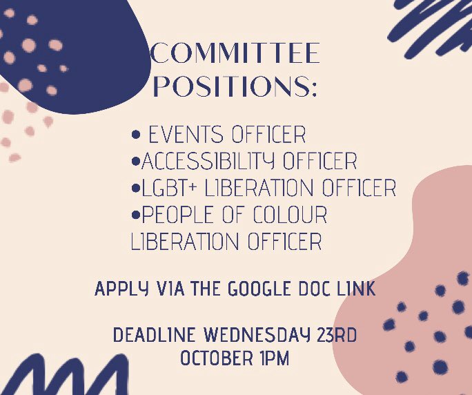 SexpressionKCL's tweet image. Applications reopen until Monday 28th at 1pm!

Now would be a great opportunity to apply 🥳

FB message us our email us if you have any questions about the positions 😊  docs.google.com/forms/d/e/1FAI…