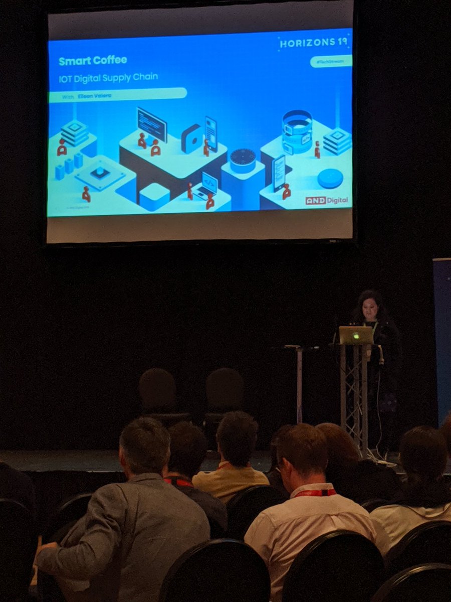BonnieltGreen's tweet photo. The talk on #IoT and #supplychains from the PoV of the future of our cups of coffee was so much fun. It's amazing to think how drastically our lives are changing behind the scenes. Thought-provoking work from @AND_Digital's Eileen Valera. #ANDHorizons https://t.co/rsqQ2wMH0t