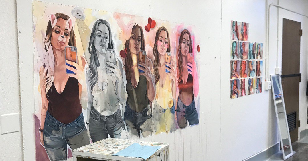 MFA Candidate Jennifer Hudson is continuing her work for her show next semester.  Her work focuses on self image.  We are looking forward to seeing her MFA show in the spring. #kstate #artdept #art #selfimage #mfacandidate #painting #selfesteem #studioart #artstudy #studentart