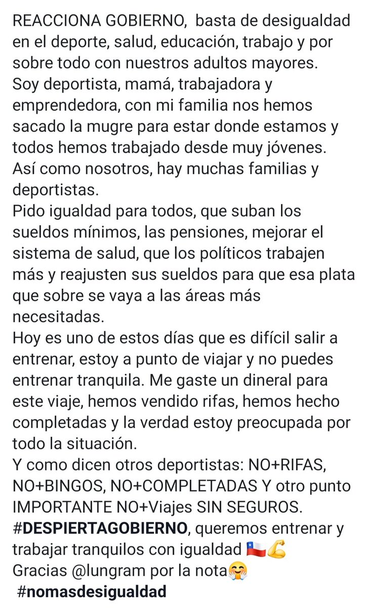 makitapinto's tweet photo. Reacciona gobierno... IGUALDAD 💪🇨🇱🇨🇱🇨🇱🇨🇱 QUEREMOS SOLUCIONES PARA VOLVER AL TRABAJO Y PODER NETRENAR TRANQUILOS. https://t.co/ryzxacgj1y