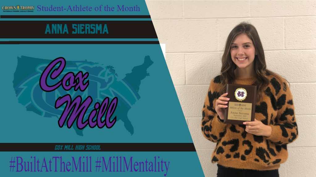 CoxMillSports's tweet photo. Congrats to Anna Siersma of @CoxMillVB for earning Crown Trophy's Female Student-Athlete of the Month. @CoxMillHS @CoxMillSN #BuiltAtTheMill #MillMentality https://t.co/R6HmoDzPIT