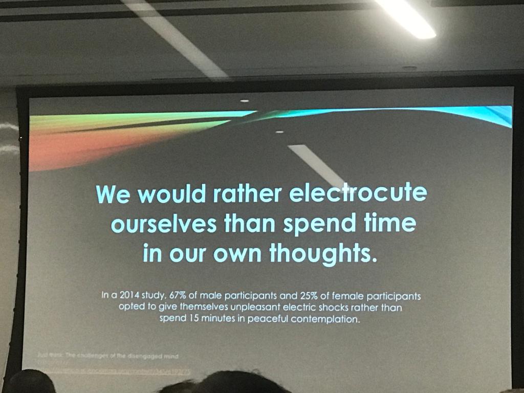 ImageBuilding's tweet photo. "We would rather electrocute ourselves than spend time in our own thoughts." -- actual research study

@cshel reflects on why so much of #SEO is about keeping users engaged / entertained.

#TSS2019 #SearchSummit https://t.co/lQWeMwUuGp https://t.co/IcMPRElVVs