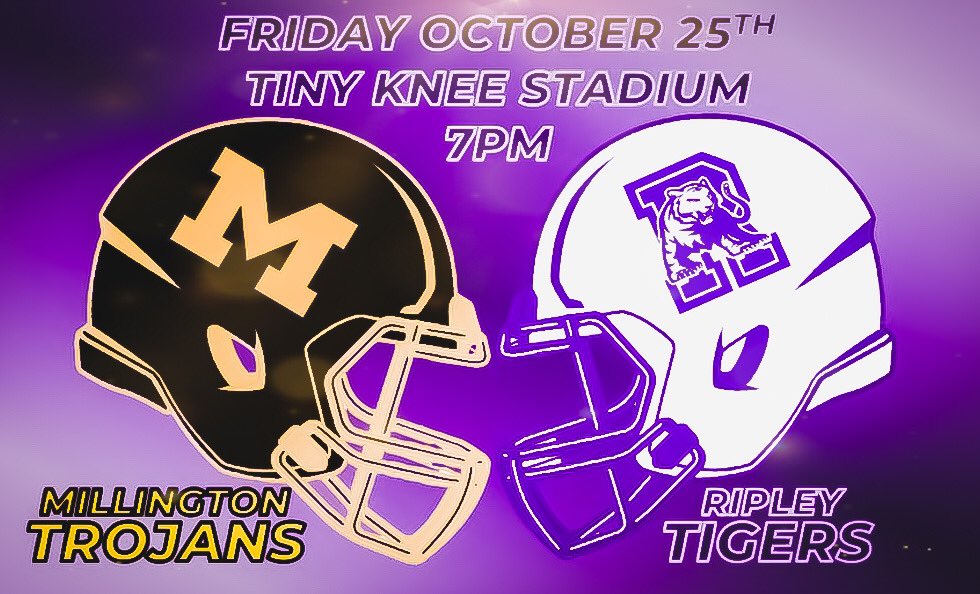 RipleyHighTN's tweet photo. Come support your Tigers as they host the Trojans of Millington!
Tiny Knee Stadium @ 7PM
#TigerNation #Riptown #ALLIN https://t.co/HNdddagXnY