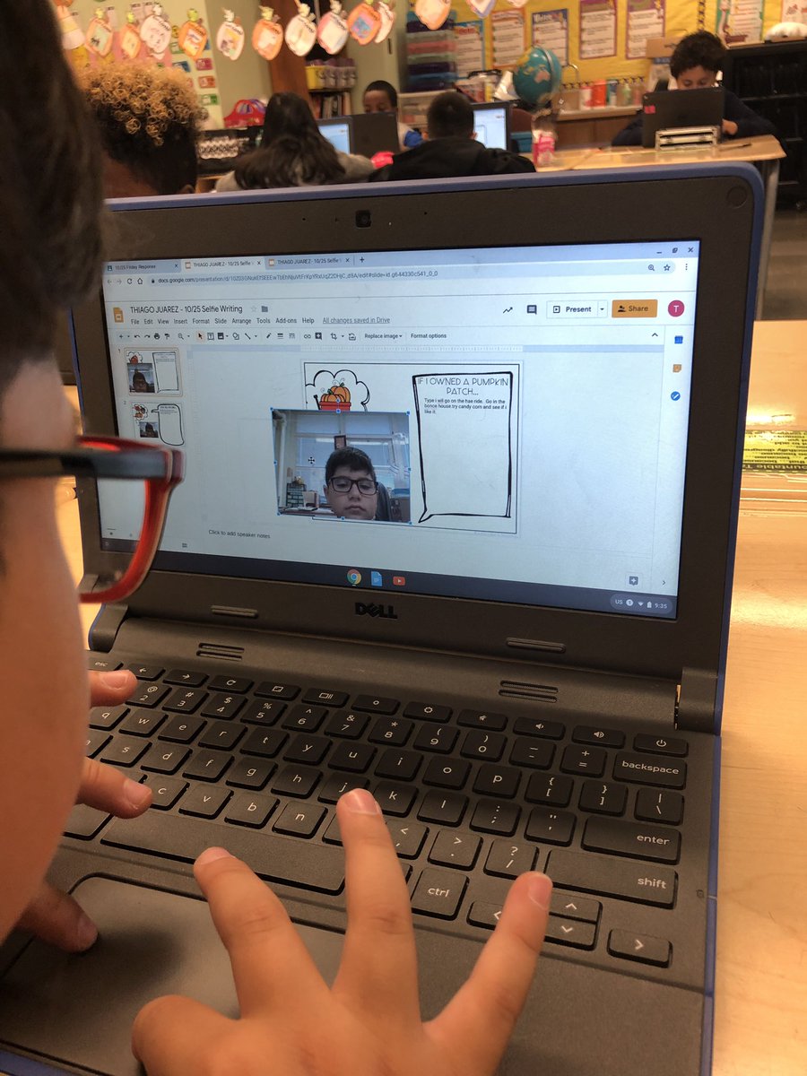 MissNapolitano's tweet photo. Trying our hand at #SelfieWriting this morning with #GoogleSlides #IfIOwnedAPumpkinPatch #GoogleExperts @25Lafayette https://t.co/mwdETrMZZK