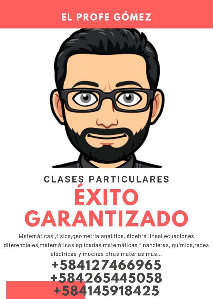 carlosgomez427's tweet photo. #25DeOctubre #FelizViernesATodos @carlosgomez427 #elprofegomez les oferta #cursosintensivos y #clasesparticulares en las áreas de #matematicas #fisica #algebra #geometriaanalitica  #Venezuela #sandiego #naguanagua #valencia #ujap #ceujap @SalazarPina1 @carlosgomez0108 #WhatsApp https://t.co/s774oQKKSW