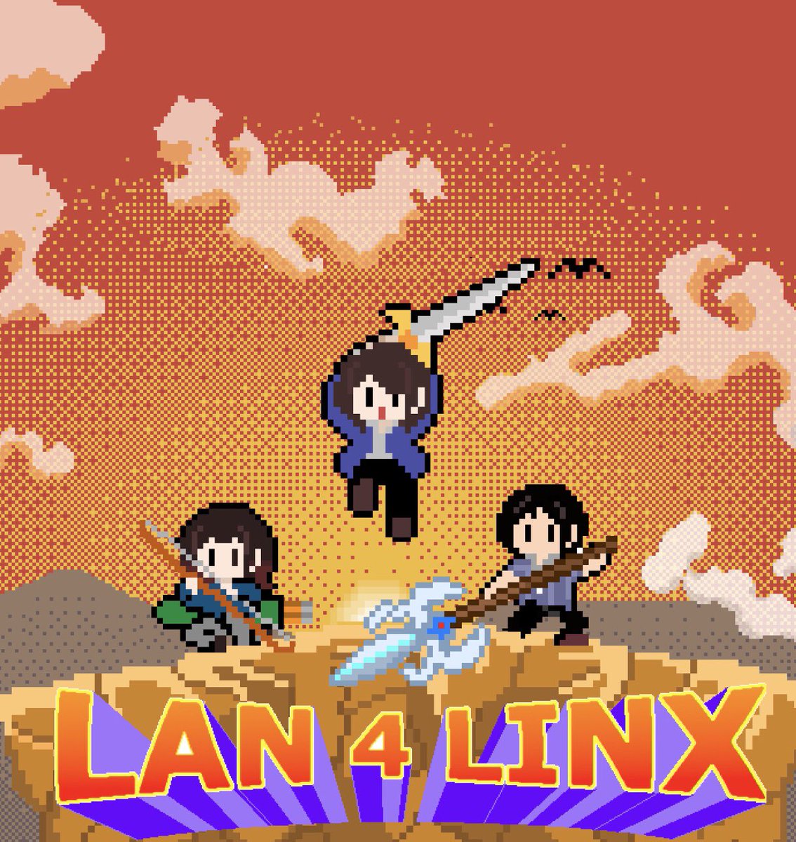 kei_pixel's tweet photo. 描いてたら昔のRPGソフトパッケージみたいなバンド画像となりました。
ゲームなら回復役が誰もいない脳筋編成

#lan4linx  #バンド
#ドット絵　#pixelart https://t.co/JHdKPD2Xwp