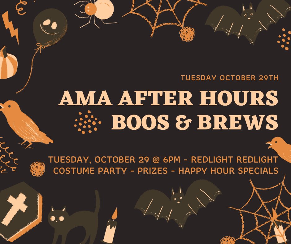On Tuesday, October 29th, join AMA Orlando for a spooky evening of networking. Grab a drink and engage in good conversation with fellow Orlando marketers. We'll have a costume contest, prizes and extended happy hour specials.

Reserve your tickets here: ow.ly/CGSw50wTT2b