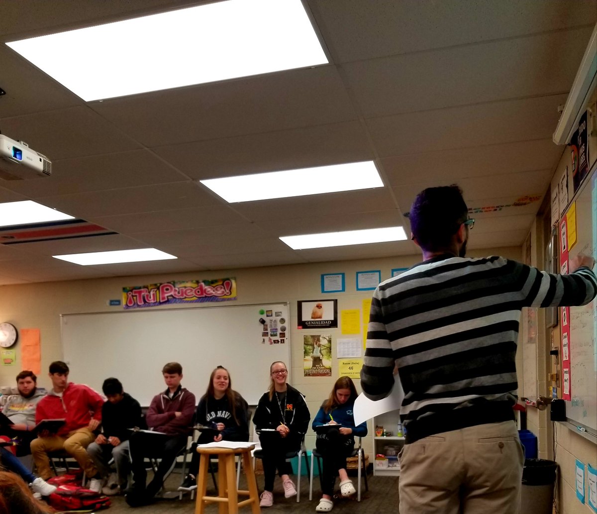 SraHenkel's tweet photo. Student teacher, Sr. Carrillo, from Coe College, is making himself right at home at MHS! We are lucky to have him! #mhsinspire #MarionSpanish https://t.co/2LmJ1PqsMS