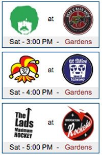 TheUUHA's tweet photo. UUHA week five games, from the the former Maple Leaf Gardens:
@HackHC vs #Souldiers in a Halloween LARPer Jets vs Leafs match
@JokersHC vs @GSIslanders in a winner-takes-1st match
#BRockets vs @ParkdaleLads https://t.co/QtdnXR1h3s