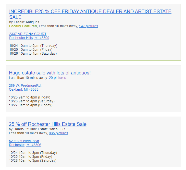BradR1115's tweet photo. A list of all the local estate sales in your area, along with pictures and sale info. https://t.co/eSZKnDtWqK
It is a great free service and website!
#rochester
#rochesterhills
#estatesales
#movingsales
#allaroundrochester
https://t.co/IcdnMyV5NY https://t.co/Nqt1qJSc86