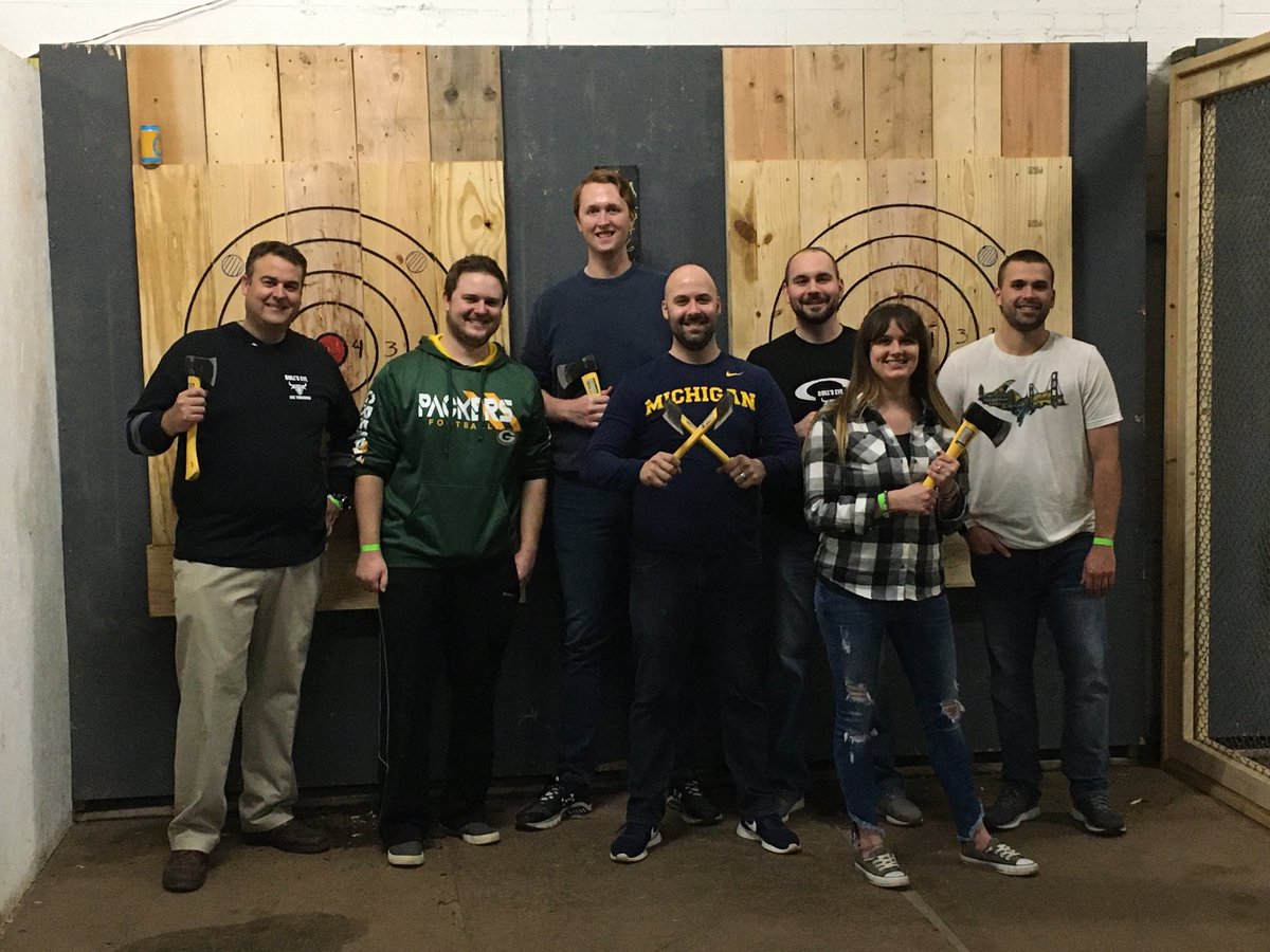 RMCadrienne's tweet photo. We had a blast with axe throwing yesterday! It’s always fun to try something new. #Q3goalachievement #HittingGoals #Bullseye https://t.co/5uRBQQRhCF