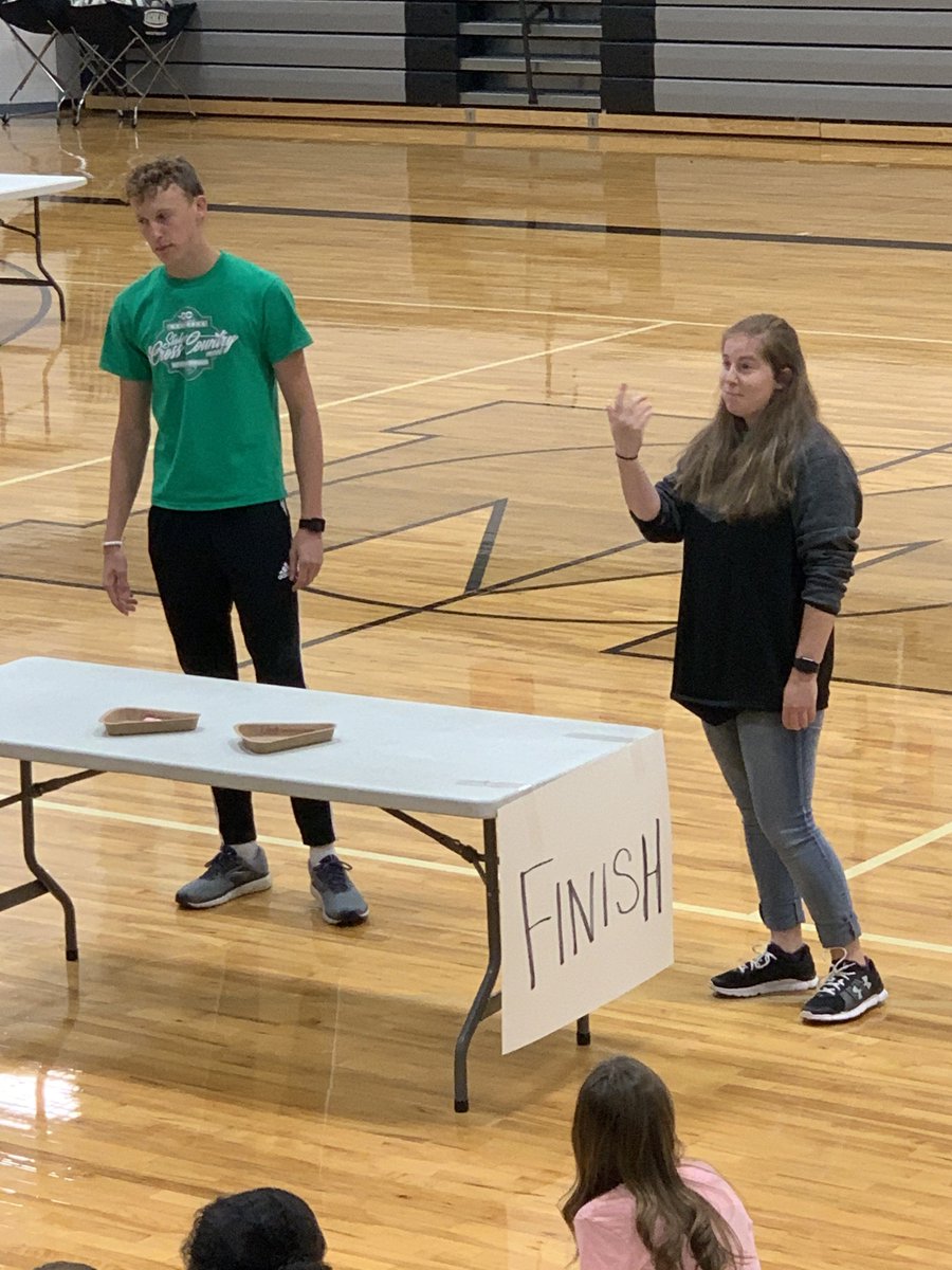 MaywoodSchool's tweet photo. Great way to kick start a Friday with a Pep Rally for Eli and Coach Ryan as they head to State XC in Kearney this afternoon. Forrest Gump even stopped by this morning to wish Eli & Coach Ryan good luck. #eliis#1 #maywoodpride #mhcwolves @HCPublicSchools https://t.co/NIS2YxPGXg