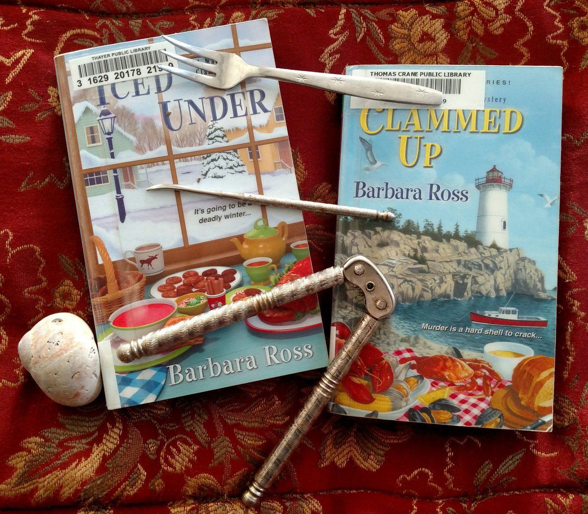mikeleach42's tweet photo. Ever since reading #FoggedInn by @barbross last year I have been meaning to read more #MaineClambake mysteries; well, justed finished #IcedUnder (loved it!) & now going back to the beginning with #ClammedUp. Thanks to @ThayerPublicLib & @ThomasCranePL for acquiring these books. https://t.co/rsvv7sOc4U