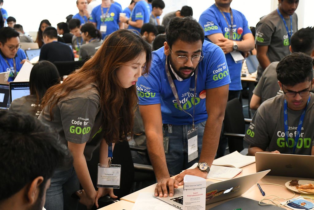 jpmorgan's tweet image. In one weekend, over 200 students across the globe built tech solutions for 7 nonprofit organizations at #CodeForGood Columbus, Dallas and Hong Kong.