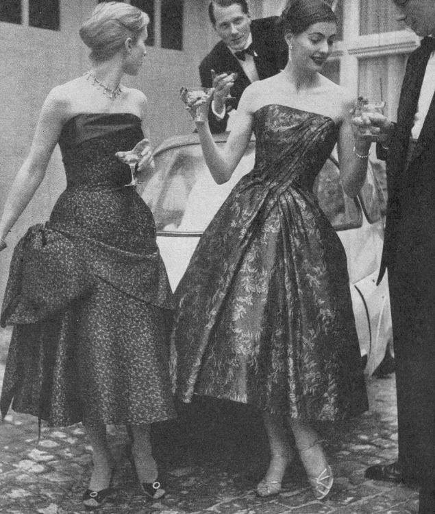 Here are two dance dresses from the 1950s. On the left, a dark rich ...