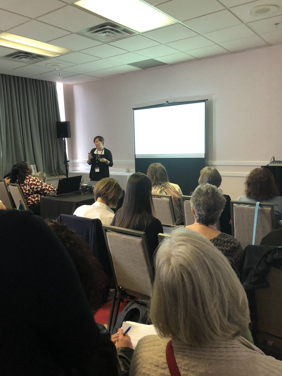 EquityBurke's tweet photo. Jam packed day at #CAG2019 ! @Amanda__Grenier and Glenys Currie take the stage to present research insights and findings from the @GilbreaCentre #HSIIP project and social isolation among seniors #agingtogether #exclusion #connectingseniors https://t.co/6tnxag7T8j
