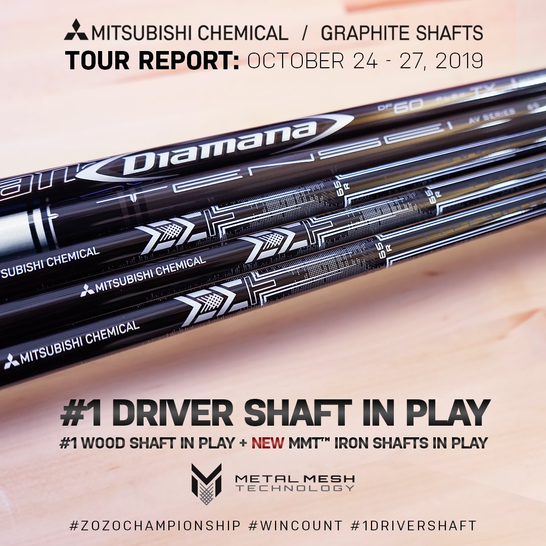 MitsubishiGolf's tweet photo. #1 Driver Shaft in Play, #1 Wood Shaft in Play, NEW MMT™ Iron Shafts Now in Play in Chiba, Japan this week.

#1DriverShaft #1WoodShaft #MitsubishiChemicalGolf #GolfShafts #WinCount #ZozoChampionship #MMT #MetalMeshTechnology #IronShaft

Read more on MMT: https://t.co/B3JxzN8koh https://t.co/pyaS36AiCl