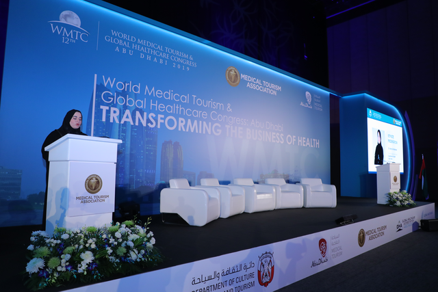 Med_Travel's tweet photo. At #WMTC19, we were fortunate enough to collaborate with some of the most innovative minds in modern healthcare. Here’s Dr. Asma Al Mannaei, the Director of the Healthcare Quality Division for Department of Health – Abu Dhabi, during Wednesday morning’s keynote presentation. https://t.co/eaPWUsAX4O