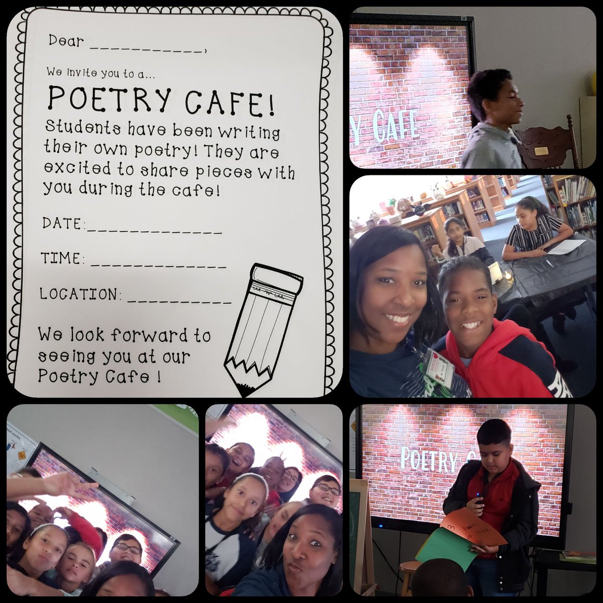 ThomasNijia's tweet photo. Poetry celebration a success!! HUGE  shout-out to "THE  LIBRARY TEACHER" as the students say @CaroLegos87 for hosting us!! The kids enjoyed it!!! #KirkROAR #5thGradeRocks https://t.co/FmkGadP1SB