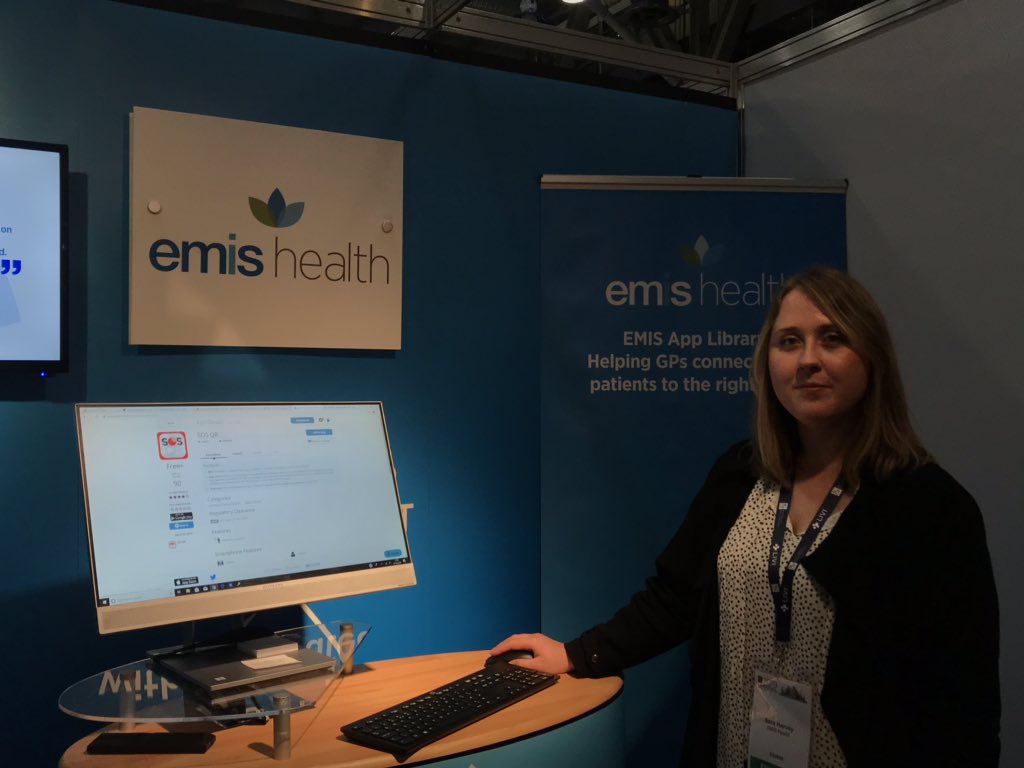 Humetrix's tweet photo. To empower 40M NHS patients 60% of GPs can now e-prescribe w/ their #EMISWeb EMR curated mobile apps in the #EMISHealth App Library powered by @IQVIA incl. #SOSQR medical alert app. A common sense tech approach for GPs getting live demos by Sara Harvey #RCGPAC https://t.co/OonTnNimUC